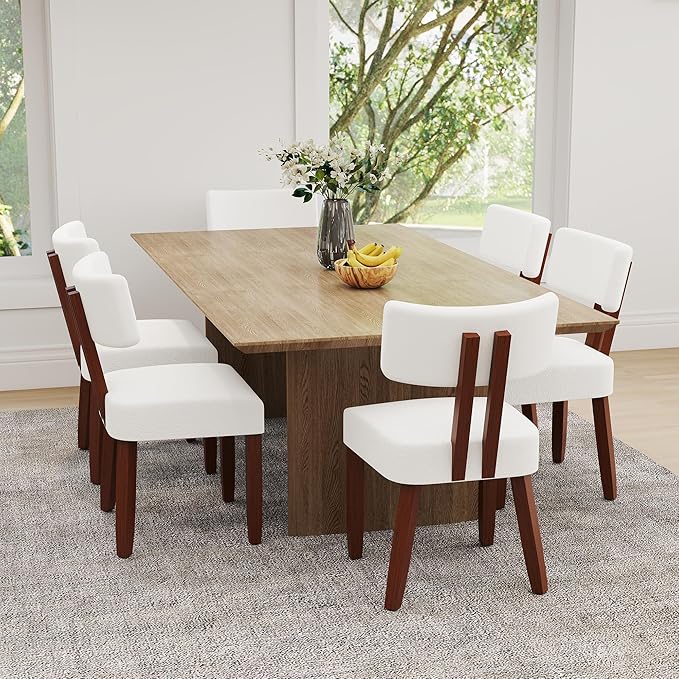 GOTMINSI Mid Century Modern Dining Chairs,Velvet Farmhouse Upholstered Kitchen Chairs, Accent Curved Backrest Dining Room Chairs with Hardwood Legs (Beige-Walnut Legs, 2PCS)