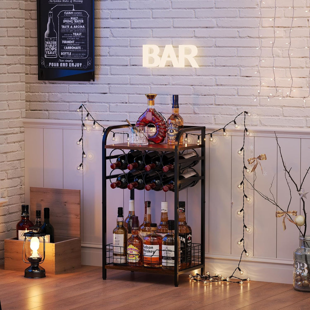 3-Tier Wine Rack Freestanding Floor Cabinet Corner Bar Cabinet Bar Cart,12 In...