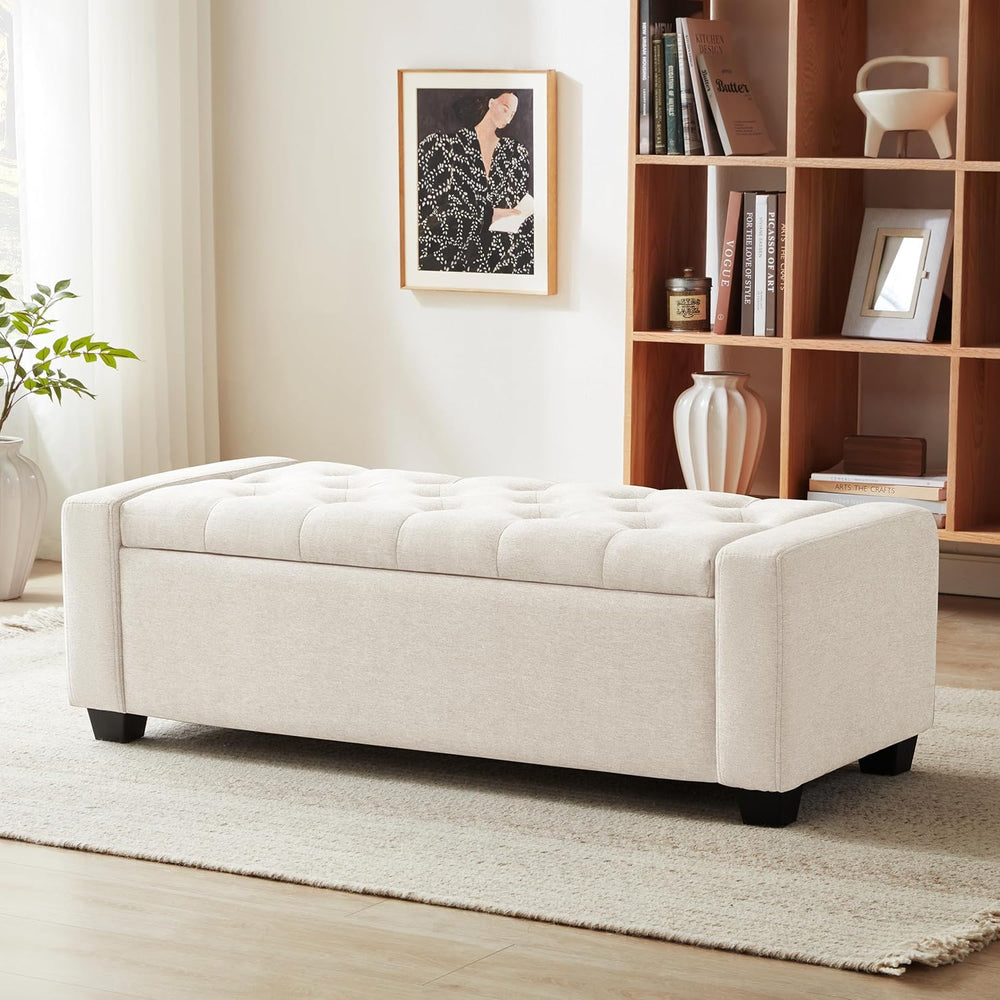 Huatean Home 48" Ottoman with Storage, Beige Storage Ottoman Bench | Uph...