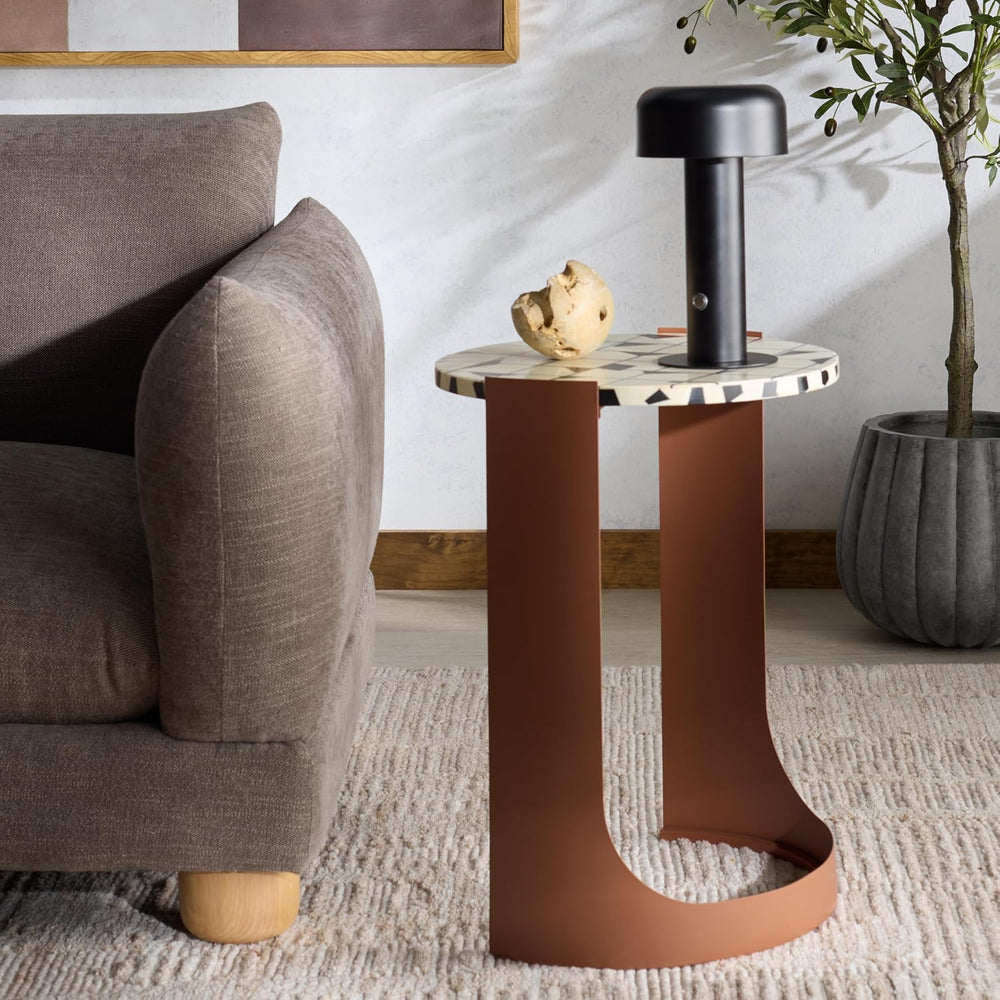 SAFAVIEH Couture Collection - Tomlinson Brown & White Metal Accent Table,...