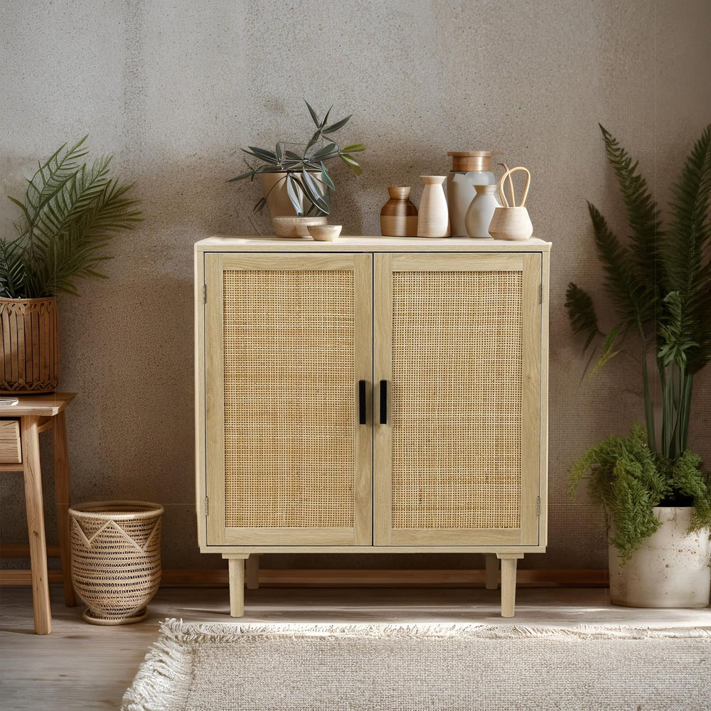 Finnhomy Sideboard Buffet Cabinet, Kitchen Storage Sideboard with Rattan Deco...
