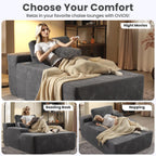ovios 67'' Chaise Lounge Chair Indoor, Oversized Upholstered Boneless Sofa Bed, Deep Seat Sleeper Couch, Plush Cloud Sofas Couches for Living Room, No Assembly Required (Corduroy, Grey)