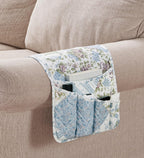 Brilliant Sunshine Blue Rose Patchwork Couch Armrest 5 Pockets Organizer, Slip Resistant Recliner Armchair Caddy, Washable Remote Controls Holder, Storage for Magazine, Tablet, Phone, iPad, Blue Rose