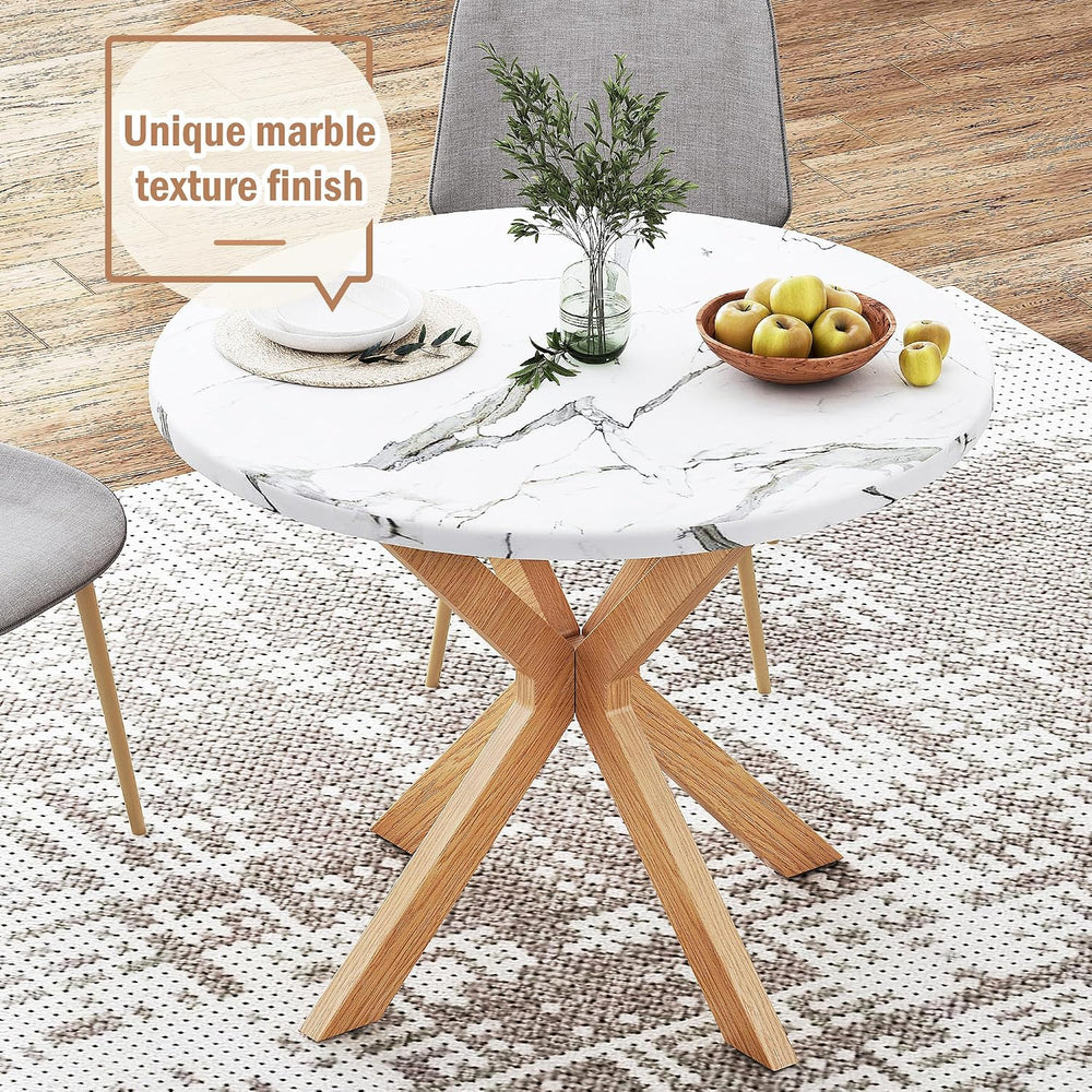 DlandHome Round Dining Table for 4, 39.4 Inches Kitchen Table with X Shaped W...