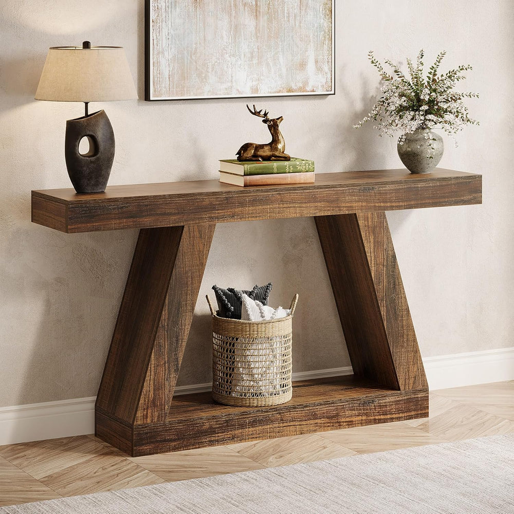 Tribesigns Farmhouse Console Table, 55-Inch Rustic Sofa Table with Storage, I...
