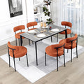 DYHOME Mid-Century Modern Dining Chairs Set of 6, Boucle Dining Chairs Upholstered with Black Metal Legs, Curved Backrest Kitchen Dining Room Chairs, Orange