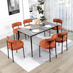 DYHOME Mid-Century Modern Dining Chairs Set of 6, Boucle Dining Chairs Upholstered with Black Metal Legs, Curved Backrest Kitchen Dining Room Chairs, Orange