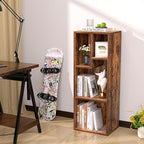 VECELO 3-Tier Small Bookcase, 4 Cube Bookshelf with Height Difference Shelves for Most Books, Modern Floor Standing Unit, Each Shelf Hold Up to 66 LBS for Living Room Bedroom, Rustic Brown