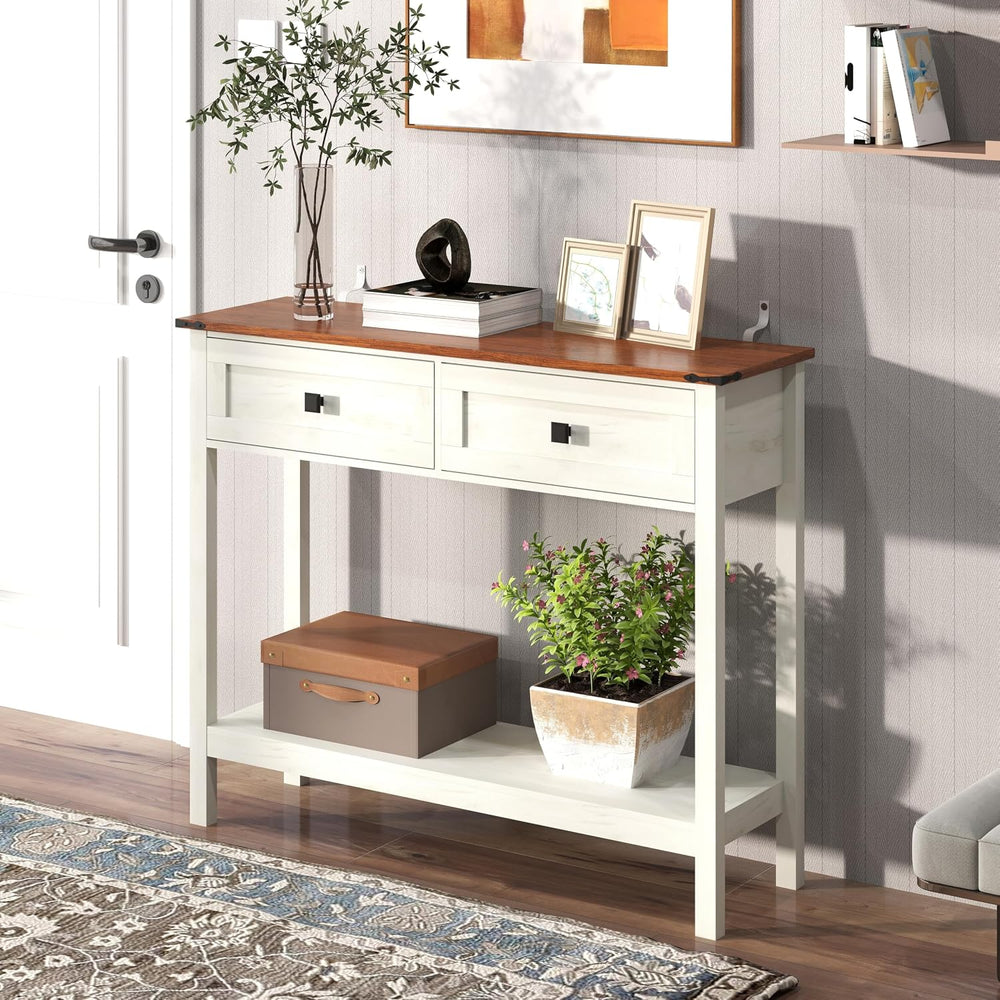 Knocbel Small Console Table with 2 Drawers with Metal Handles, Farmhouse Side...