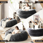 Bean Bag Chair for Adults Soft Comfy Bean Bag for Adults, Cozy Reading Chair, Large Round Bean Bag Couch, Versatile Living Room & Bedroom Chairs (Grey, 5FT)