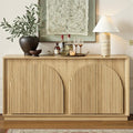 win2win Fluted Sideboard Buffet Cabinet with Storage, 65" Modern Accent Cabinet with Double-Layered Arch Doors, Wood Boho Media TV Console Table Credenza for Living Dining Room Hallway Entryway, Oak