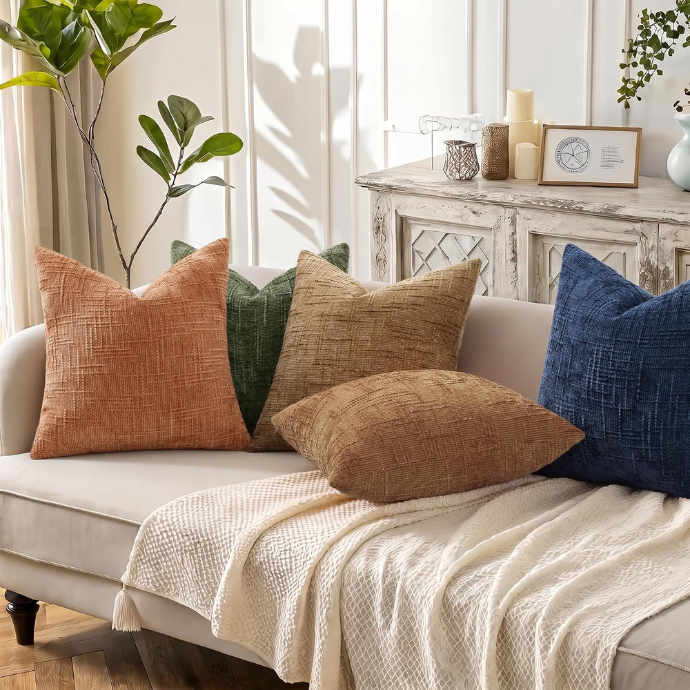 decorUhome Textured Chenille Throw Pillow Covers 24x24 Set of 2 Camel