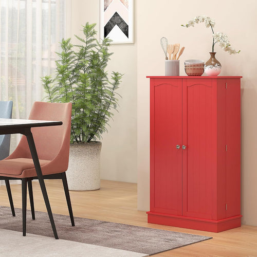 23.6" D*11.8" W*40.9" H Freestanding Kitchen Pantry with 4 Shelves, Double Door with 10 Shelves, Rectangular Storage Cabinet, Modern, Easy Assembly, for Living Room, Dining Room, Red