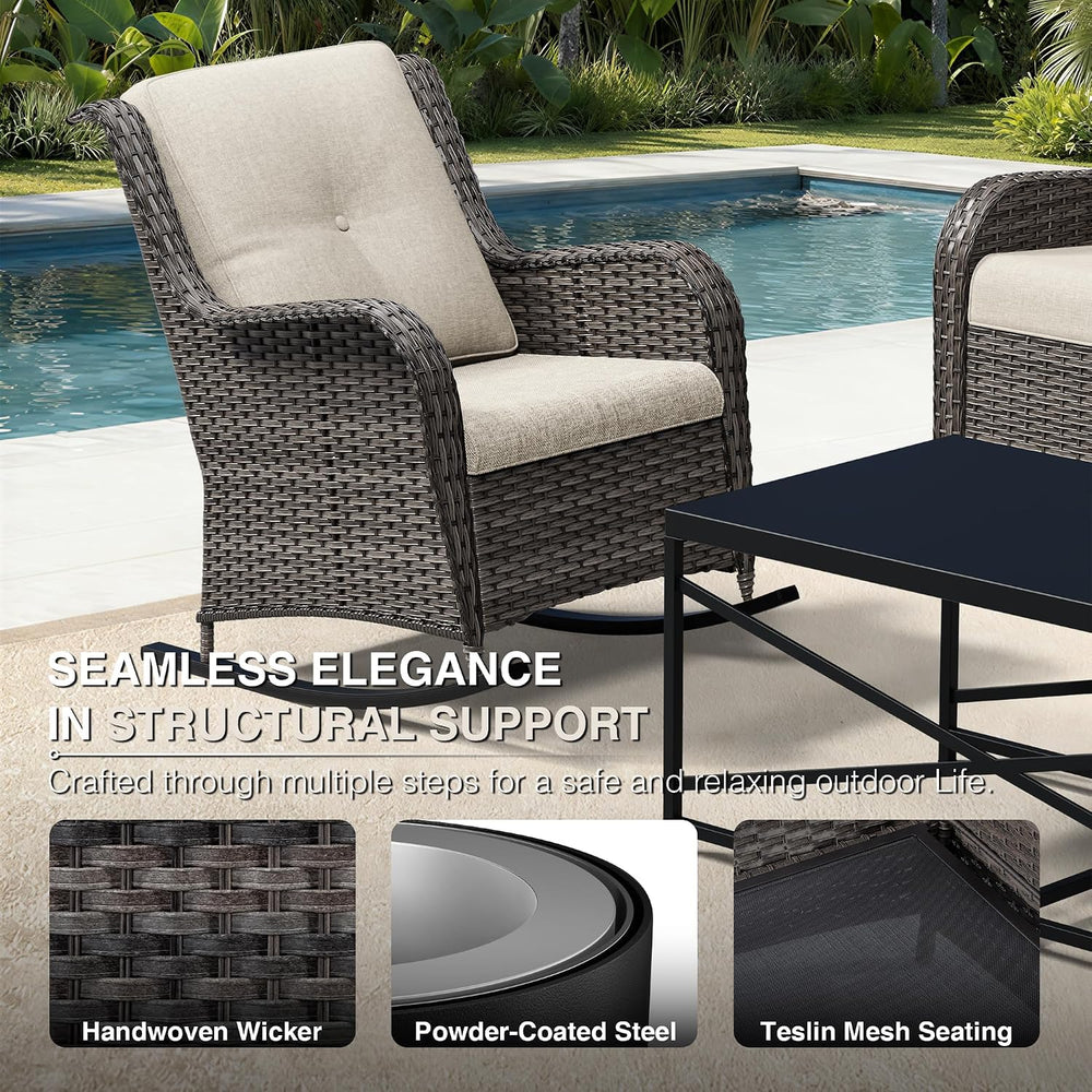 Joyside Outdoor Rocking Chair, Wicker Patio Furniture with High Back, Deep Se...