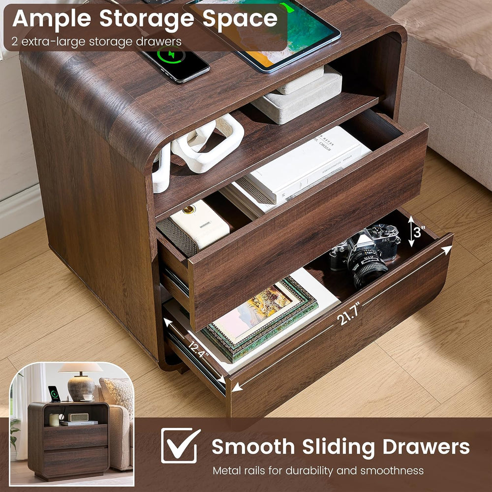 Standifurno Modern Walnut Nightstand, 25" Tall Wooden Bedside Table with...