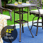 PHI VILLA Outdoor Patio Bar Tables Cast Aluminum,27.5" L x 27.5" W x 42" H | Frosted Surface Square Bar Height Bistro Table with 1.96" Umbrella Hole for Balcony Lawn Garden