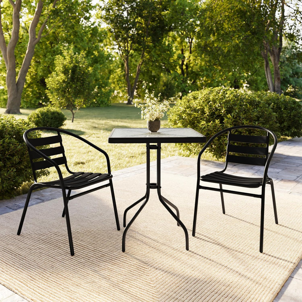 Flash Furniture Lila 23.5'' Square Glass Metal Table with 2 Black Met...