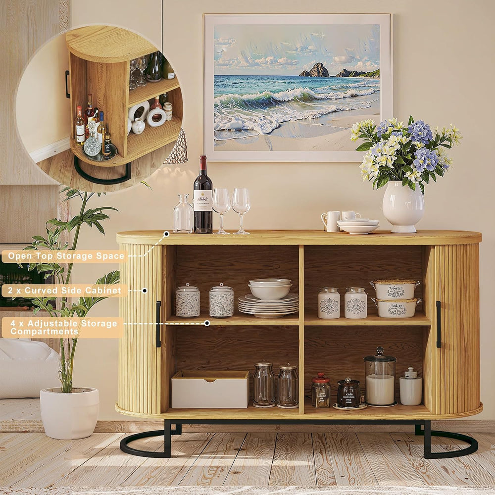 HUAHUU Sideboard Buffet Cabinet with Storage, 47" Fluted Tambour, Adjust...