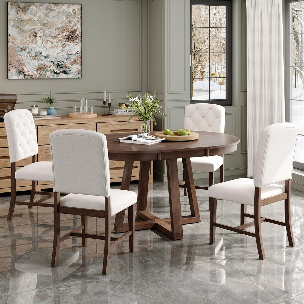 LUMISOL Extendable Round Dining Table Set for 4-6, 5-Piece Farmhouse Kitchen ...