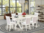 East West Furniture X027MZ001-7 7 Piece Modern Dining Table Set Consist of a Rectangle Wooden Table with X-Legs and 6 Cream Linen Fabric Parson Dining Chairs, 40x72 Inch, Multi-Color