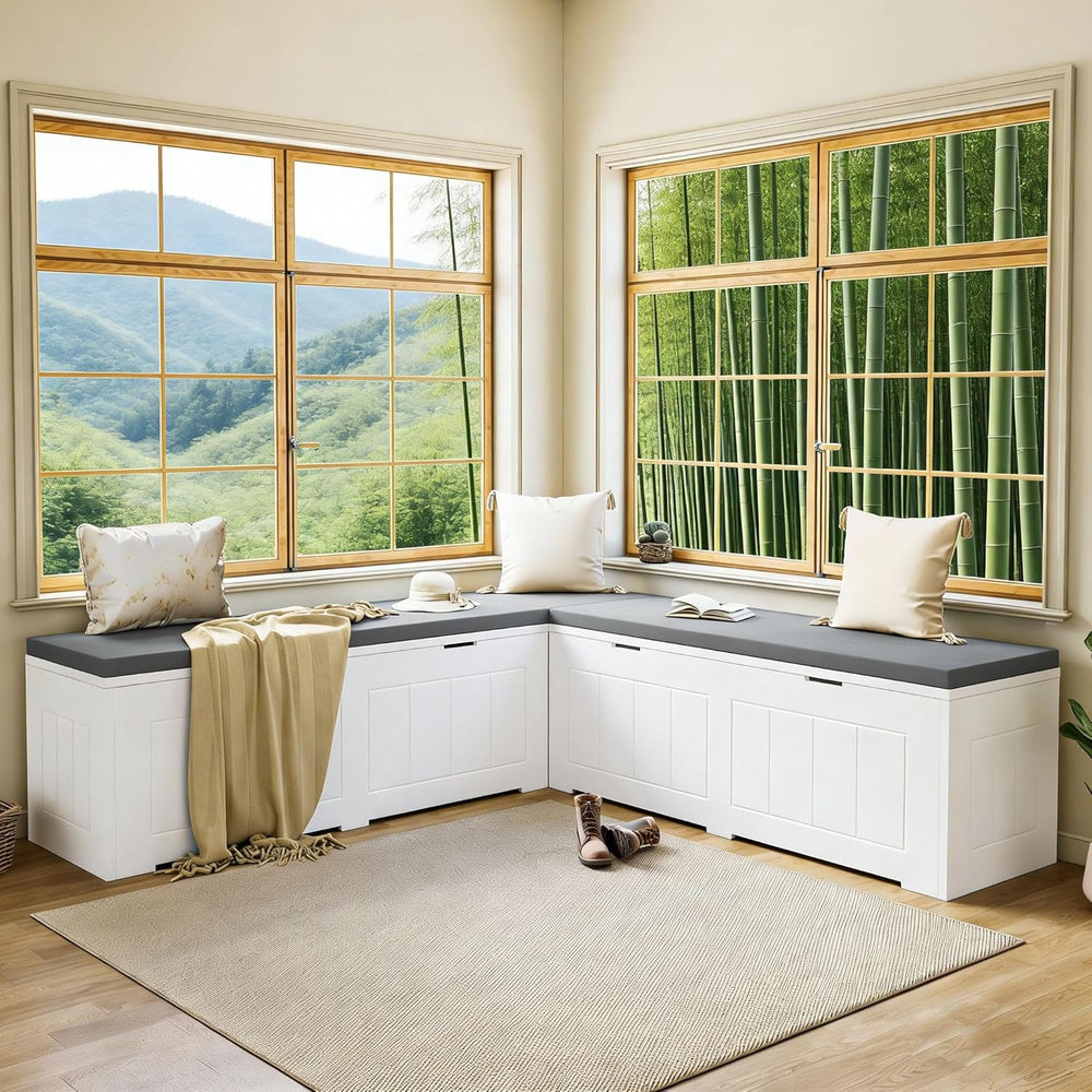 L Shaped Corner Storage Bench with Cushion, Breakfast Nook Bench, Kitchen Ban...