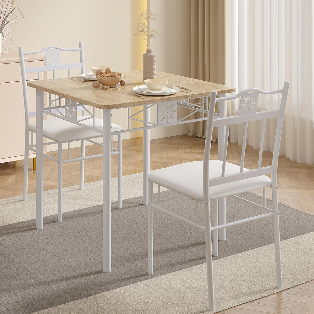 VECELO 3 Piece Small Dining Table Set for 2 with Upholstered Chairs, Wood Tab...