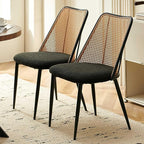 Dining Chairs Set of 2, Boho Rattan Back Dining Room Chairs Upholstered Boucle Round Dining Chairs