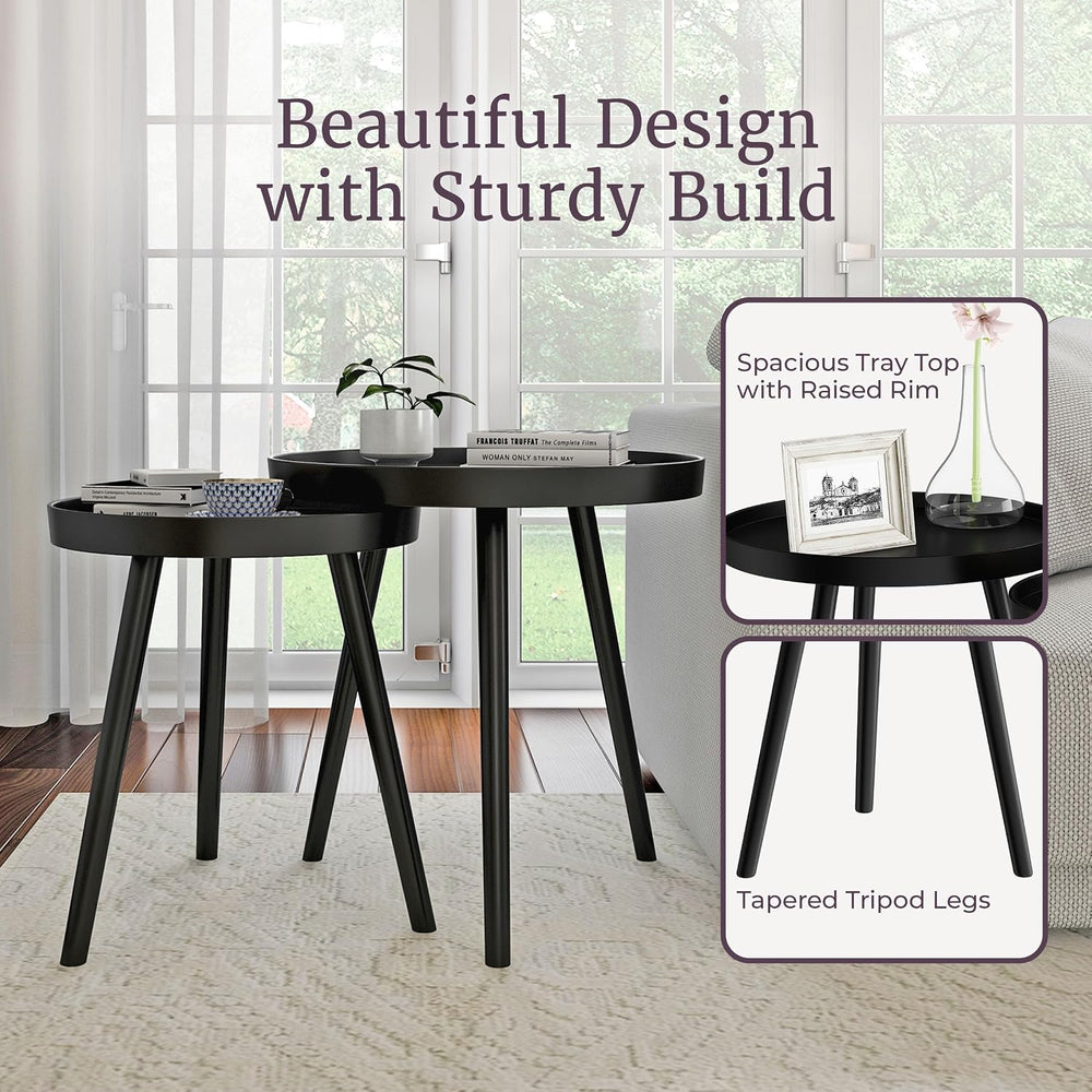 Lavish Home Nesting Side Tables, Black, Set of 2, 21.5”/16” | Round End Table...