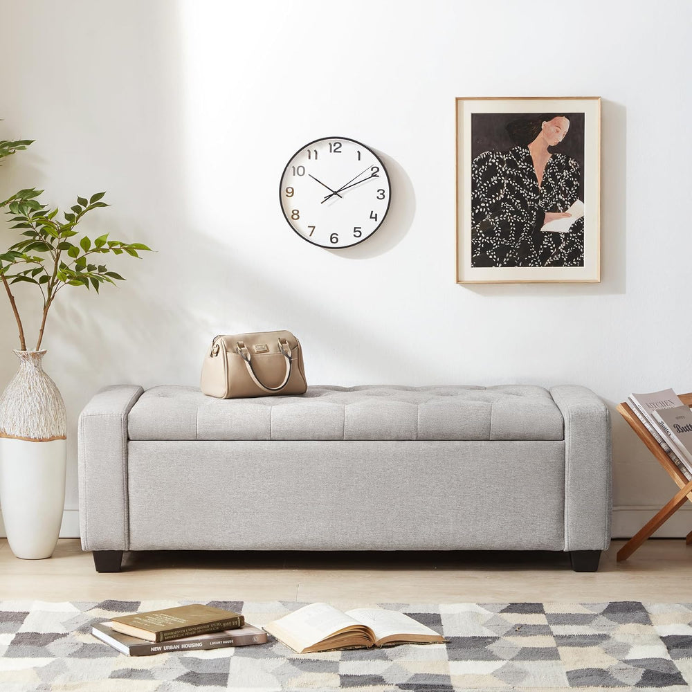 Huatean Home 48" Ottoman with Storage, Light Gray Storage Ottoman Bench