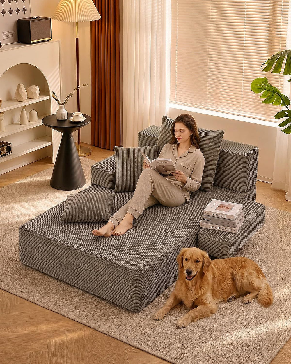 79.5" Oversized Boneless Chaise Lounge, Chaise Lounge Chair Indoor, Brown