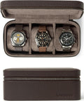 TAWBURY Watch Case - 3 Slot Genuine Top-Grain Leather Watch Travel Case for Men & Women with Metal Zipper and Extra Wide Pillows for Large Watches (Brown)
