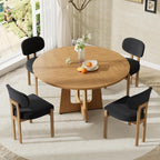 Modern 5-Piece Dining Table Set with 4 Chairs,Oak Round MDF Dining Table, Black Fabric Upholstered Chairs with Natural Wood Legs for Kitchen Dining Room Home