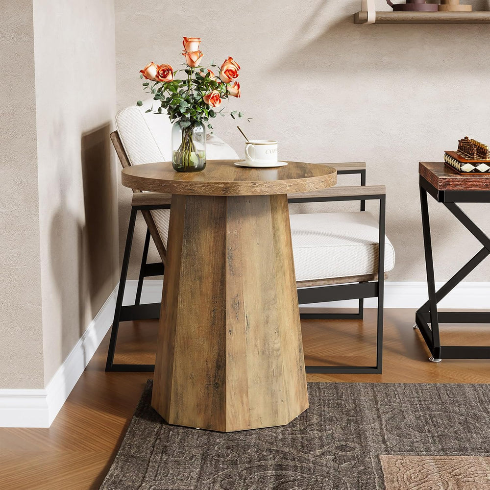 Tribesigns Round Pedestal End Table, Farmhouse Couch Side Table with Octagona...