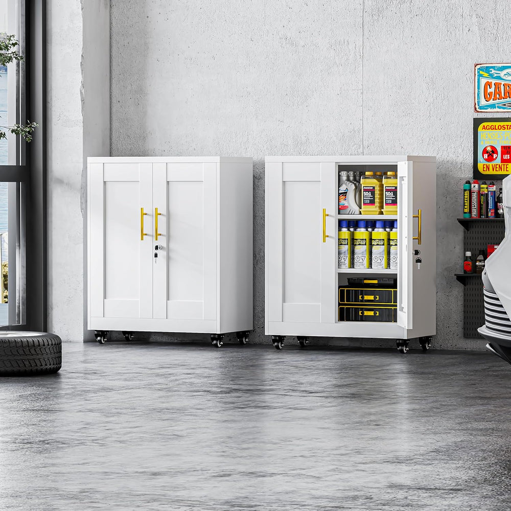 GAIOUS Metal Storage Cabinet with Lock and Wheels, Steel Tool Cabinet with 2 ...
