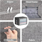 FHSQX 2 Pack Clear Window Storage Bins Stackable Linen Fabric Storage for Clothes Foldable Box Organizer Set with Carrying Handles-36L (Gray, 15.7x 11.8x 11.7 Inch)