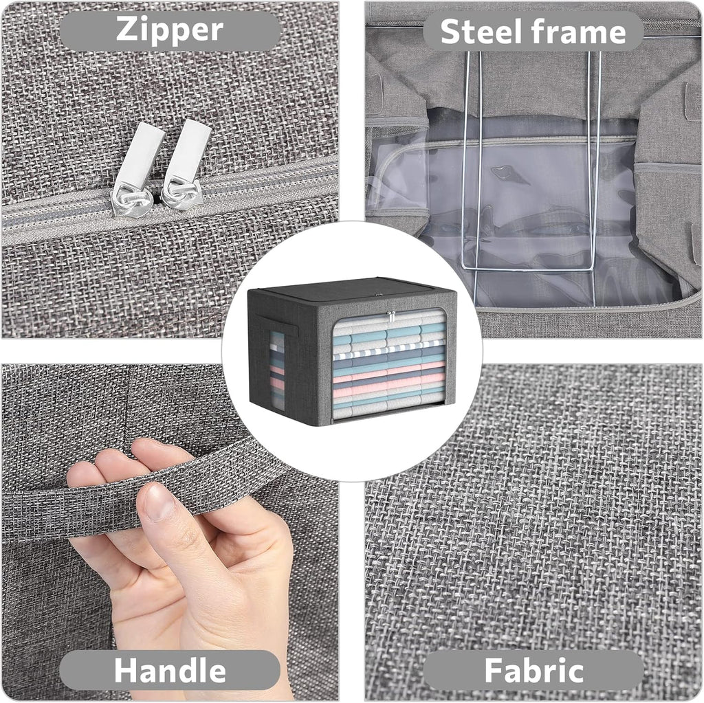 FHSQX 2 Pack Clear Window Storage Bins Large Foldable Fabric Storage Bins Boxes for Clothes Stackable Organizer Set with Carrying Handles19.7X 15.7X 12.6 Inches