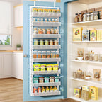 SNTD Over the Door Pantry Organizer - 8 Tier Adjustable Pantry Door Spice Organizer, Large Capacity Hanging Door Spice Rack for Kitchen Pantry Organizers and Storage (White, 17" W x 6" D x 69" H)