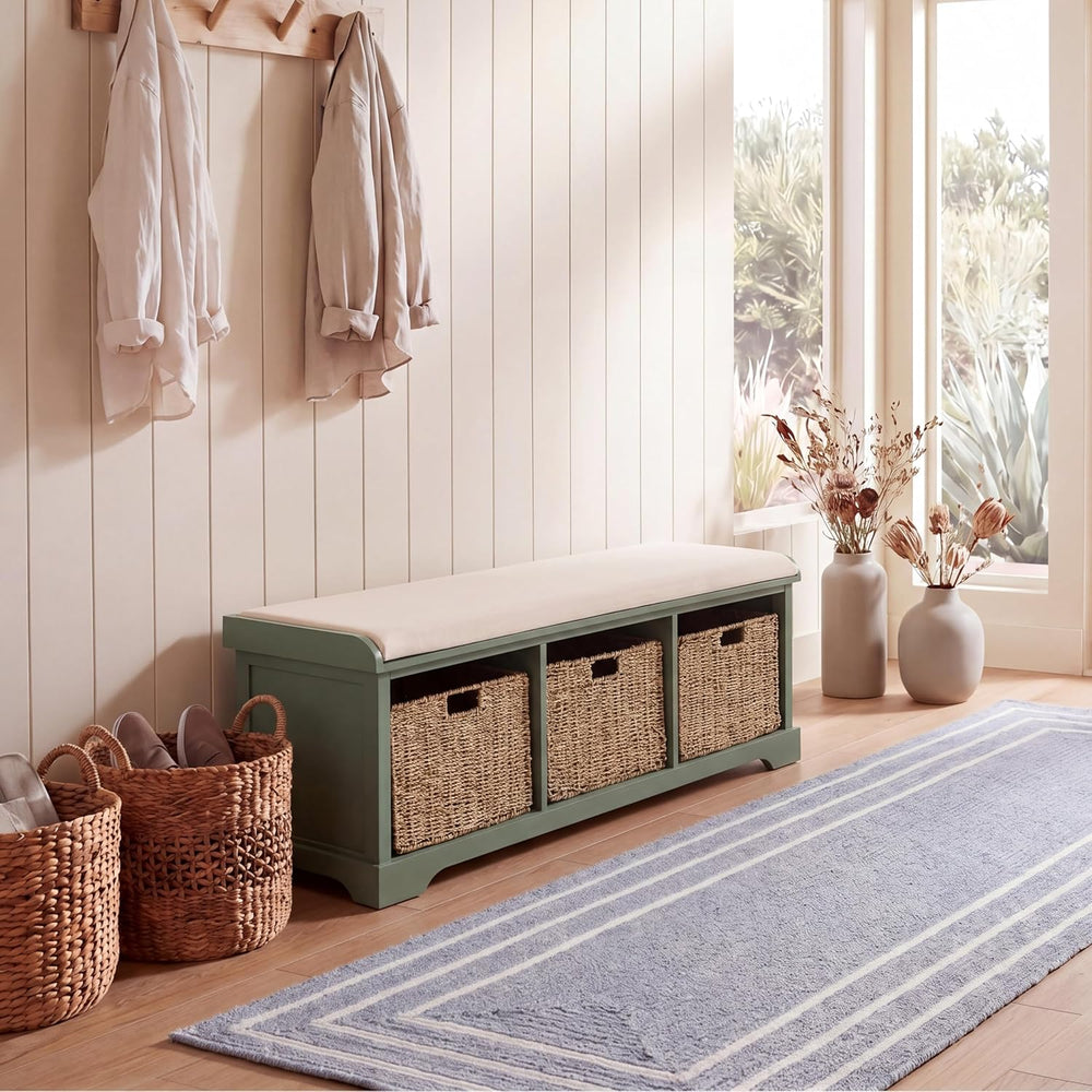 SAFAVIEH Furniture - Lonan Storage Bench - Dusty Green - Solid Wood - Farmhou...