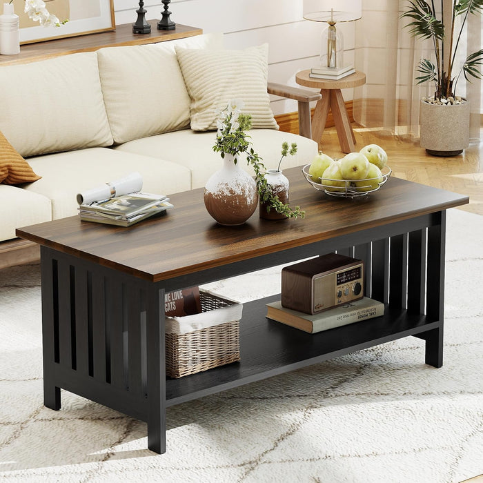 YOSHOOT 39.4" Farmhouse Coffee Table, Small Coffee Tables for Living Room