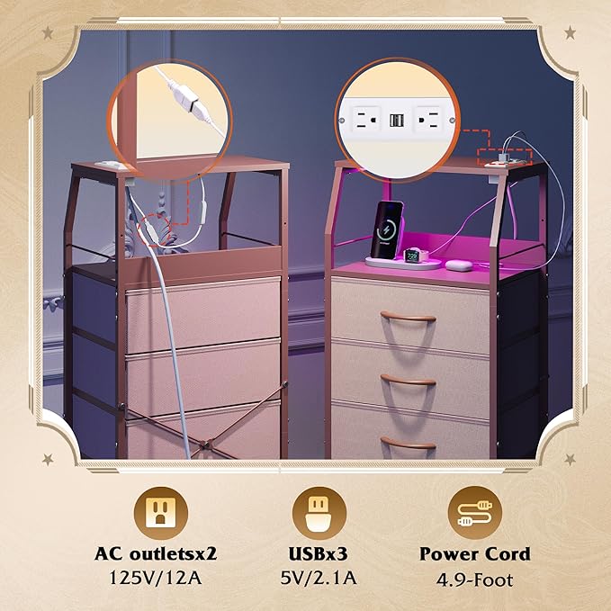 WLIVE 4 Drawer Dresser for Bedroom, 37" H Nightstand with Charging Stati...