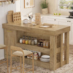 Tribesigns Kitchen Island with Trash Storage Cabinet, 55" Large Prep Table | 2-Tier Shelf, Farmhouse Island Table Furniture for Meal Prep, Dining & Entertaining, Natural Oak Wood, Supports up to 350 lb