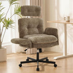 FiveWillowise Criss Cross Chair with Adjustable Arms&Hight Back,Thicken Wide Seat Home Office Chair,Lounge Makeup Vanity Chairs with Side Pockets,Comfy Cross Legged Desk Chair,Chenille Brown