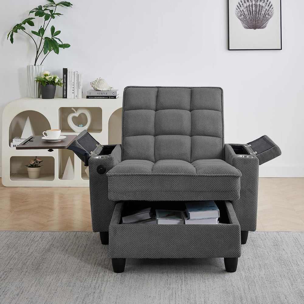 Eafurn Convertible Chaise Lounge Sleeper Chair with Storage and 6-Position Re...