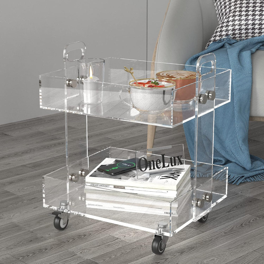 ONELUX (Flat Packed) Original Acrylic Side Table,Clear Table with Wheels,Acry...
