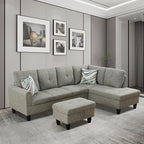 L Shaped Sectional Sofa with Ottoman, Modern Couches for Living Room, Microfiber Facing, Bedroom, Office