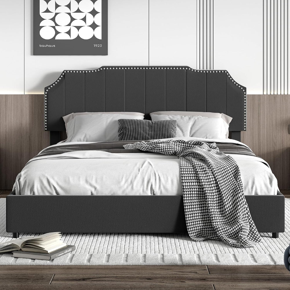 VECELO Queen Bed Frame with 4 Storage Drawers & Upholstered Platform &amp...