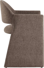 Modway Talia Upholstered Fabric Dining Armchair in Mocha - Modern Curved Dining Chair with Open-Back - Living Room Barrel Lounge Chair - Single Upholstered Accent Chair with Arms