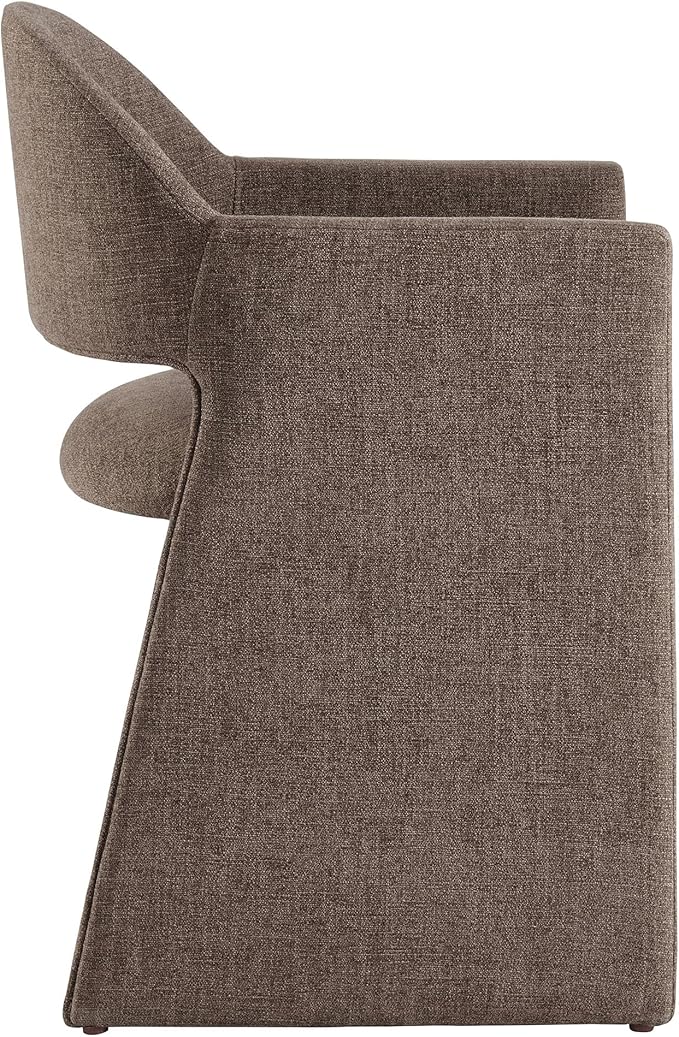 Modway Talia Upholstered Fabric Dining Armchair in Mocha - Modern Curved Dining Chair with Open-Back - Living Room Barrel Lounge Chair - Single Upholstered Accent Chair with Arms