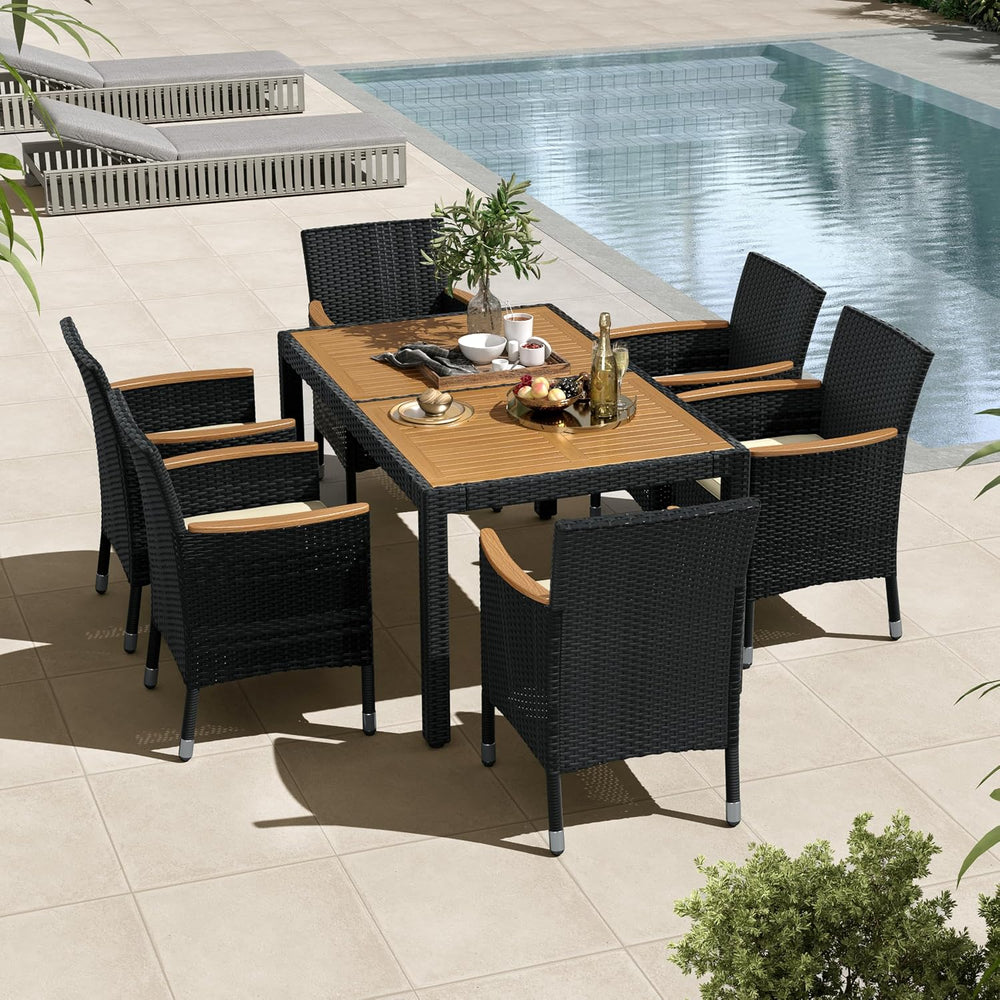 Yaheetech 7 Piece Patio Furniture Set, Outdoor Dining Acacia Wood Table Top R...