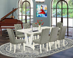 East West Furniture V027EL207-9 9 Piece Dining Room Set Includes a Rectangle Kitchen Table with V-Legs and 8 Gray Linen Fabric Upholstered Parson Chairs, 40x72 Inch, Multi-Color